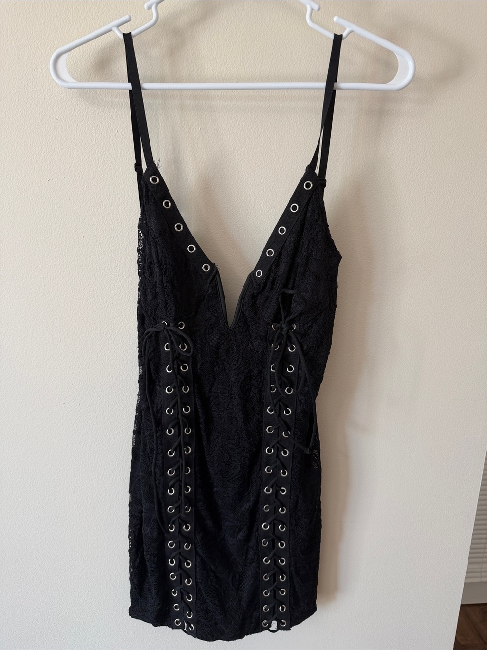 Sister Party Black Lace Eyelet-Front Mini Dress